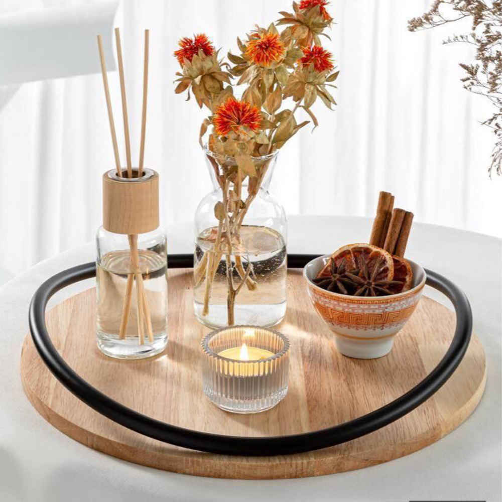 Rundes Holzserviertablett – Ideal für die Präsentation von Tee oder Snacks