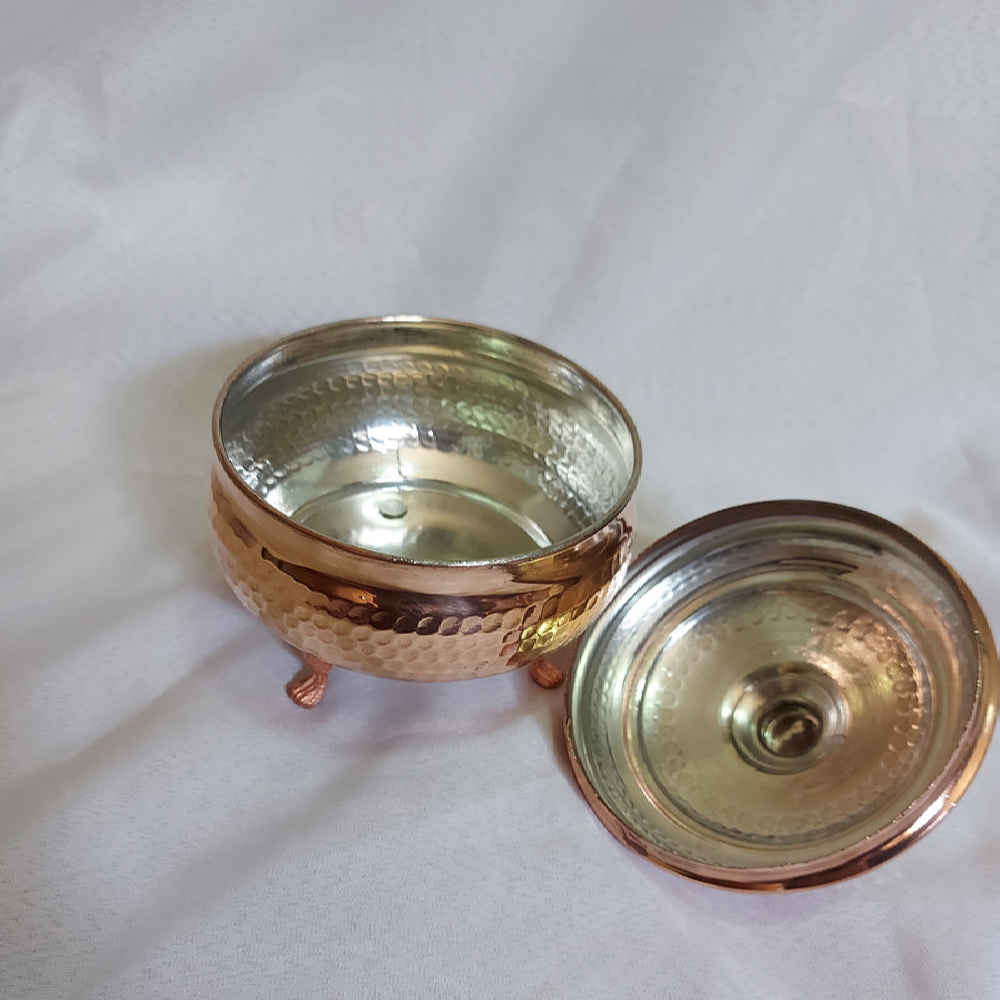 Handgefertigte persische Kupfer-Zuckerschale mit Deckel – gehämmert Vida