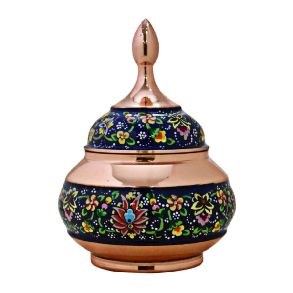 Handgefertigte persische Kupfer-Zuckerschale mit Deckel - Minakari emailliert Jahan