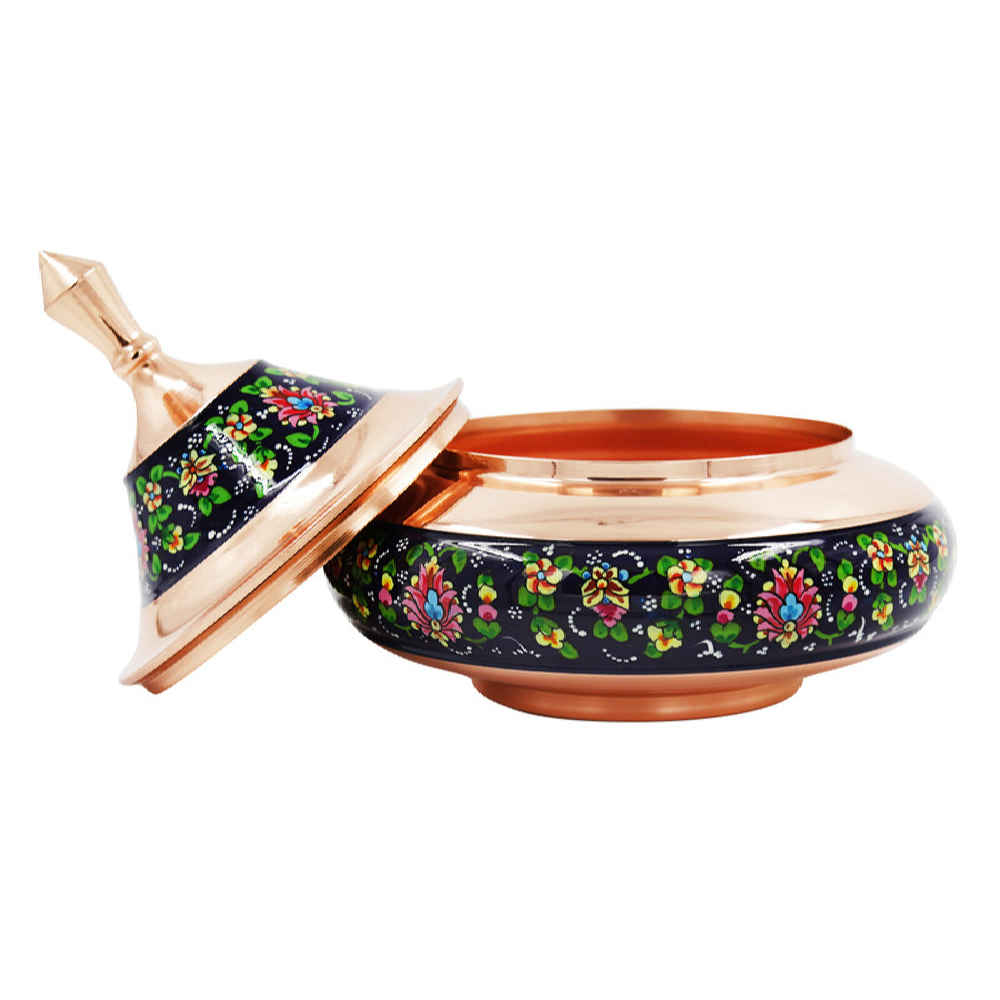 Handgefertigte persische Kupfer-Zuckerschale mit Deckel – Minakari emailliert Giso