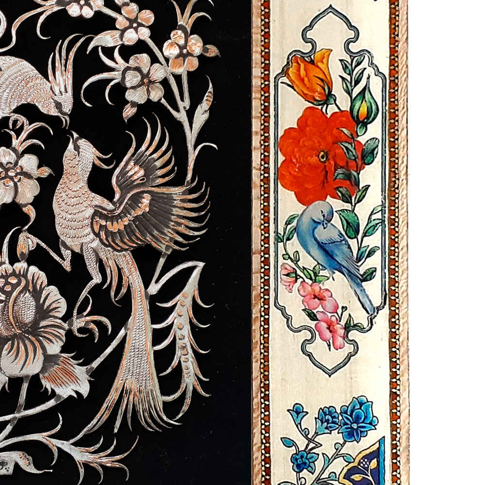 Handgefertigte gerahmte persische gravierte Kupferkunst Farahnaz – Traditionelle Wanddekoration