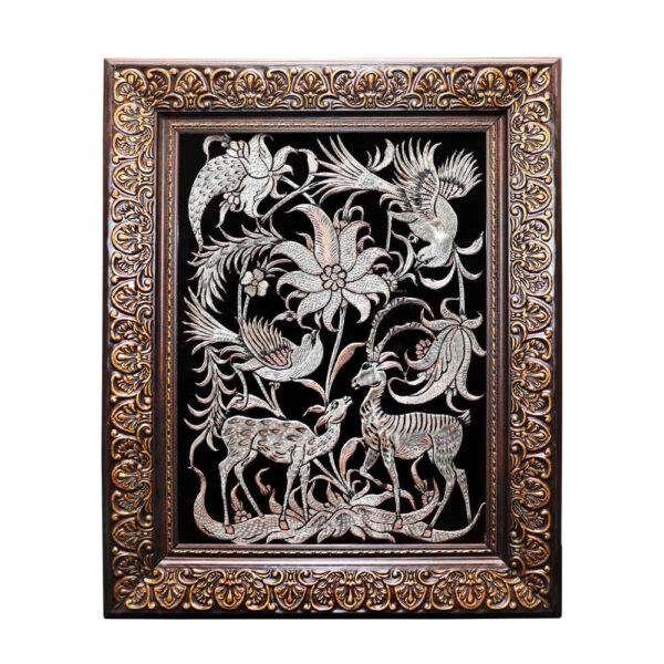 Handgefertigte gerahmte persische gravierte Kupferkunst Zarif – Traditionelle Wanddekoration