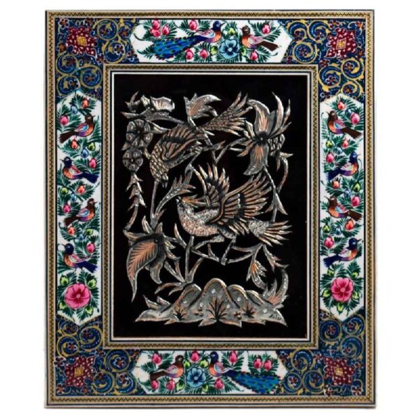 Handgefertigte gerahmte persische gravierte Kupferkunst Dorna – Traditionelle Wanddekoration