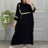 Stilvolle Abaya für Muslimische Frauen mit Schwarzem Baumwollgewebe