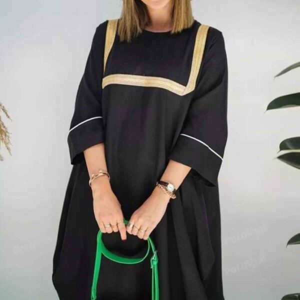 Stilvolle Abaya für Muslimische Frauen mit Schwarzem Baumwollgewebe