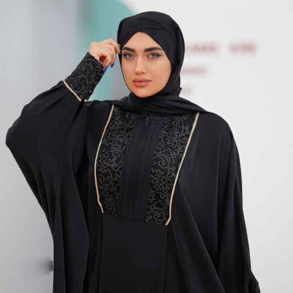 Stilvolle Schmetterlings-Abaya für Muslimische Frauen – Schwarzes Kreppgewebe