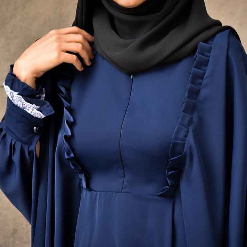 Traditionelle Schmetterlings-Abaya für Frauen – Weiches Marineblaues Kreppgewebe