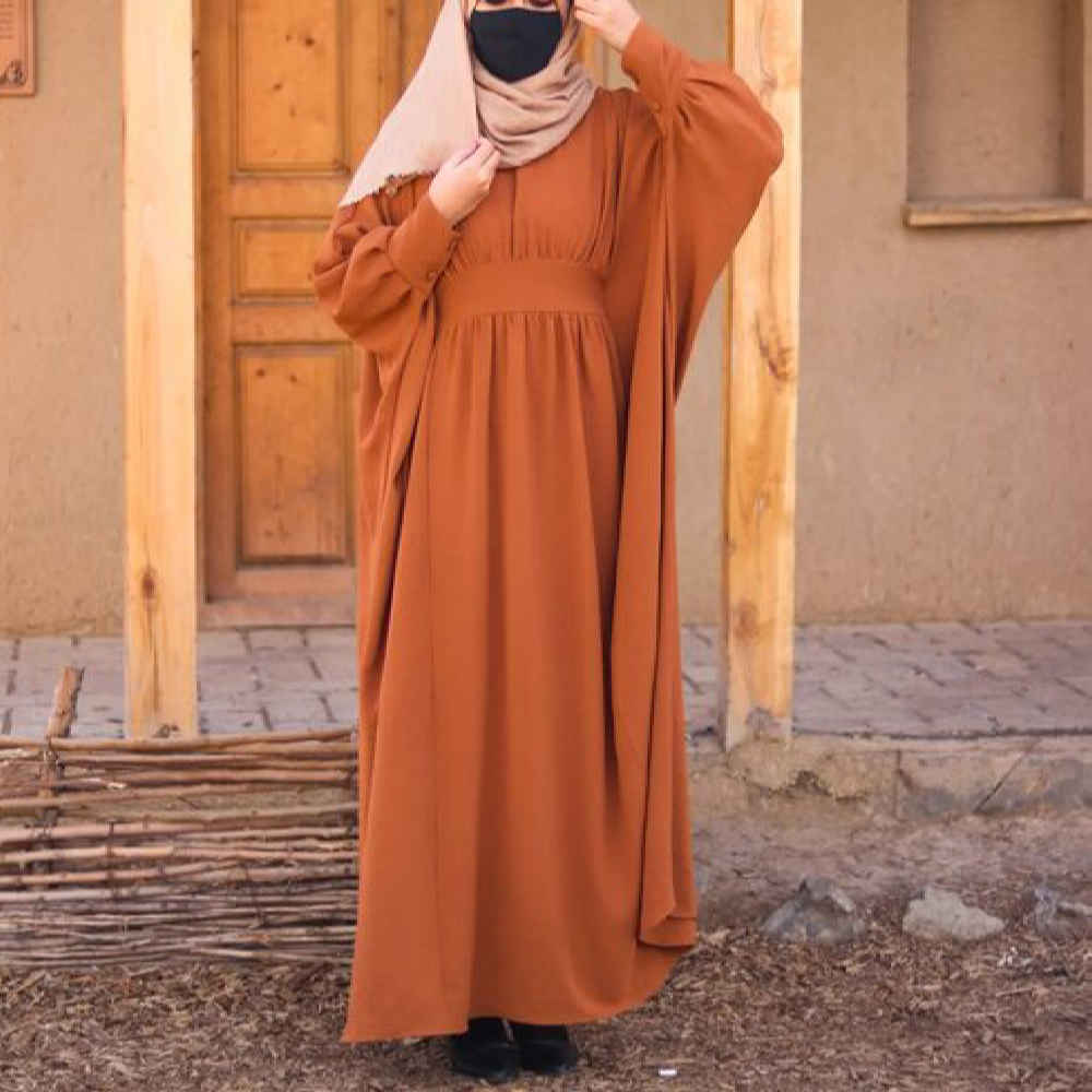 Traditionelle Schmetterlings-Abaya für Frauen – Weiches Orangenes Kreppgewebe