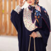 Stilvolle Abaya für Muslimische Frauen mit Floralem Marineblauem Kreppgewebe