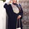 Stilvolle Abaya für Muslimische Frauen mit Floralem Marineblauem Kreppgewebe