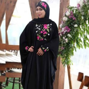 Stilvolle Schmetterlings-Abaya für Muslimische Frauen – Weiches Schwarzes Kreppgewebe