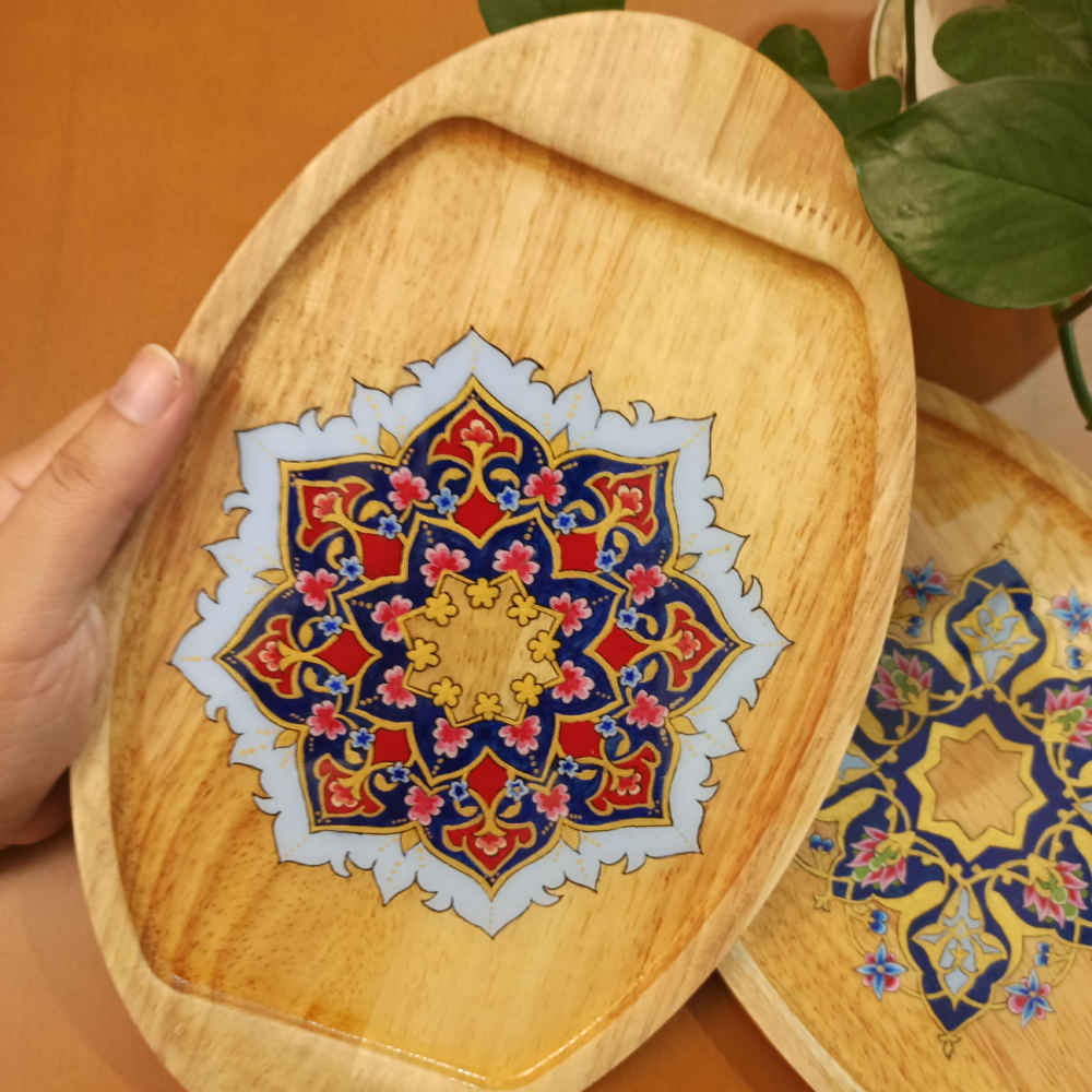 Holz Tee-Serviertablett – Tazhib Design | Ideal für Tee, Kaffee & Snacks