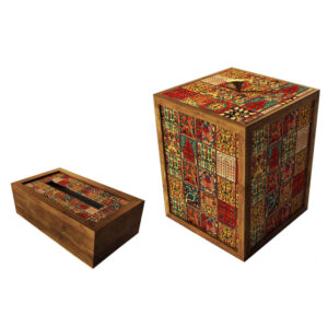 Persisches Holz-Abfalleimer- und Taschentuchbox-Set – Nahal