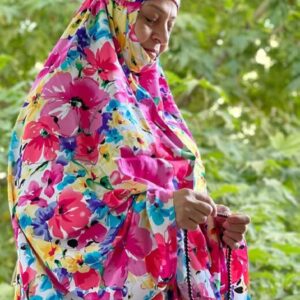 Islamischer Namaz Chador mit Ärmeln für Frauen, ideal für das Gebet – Blumenmuster Rojin