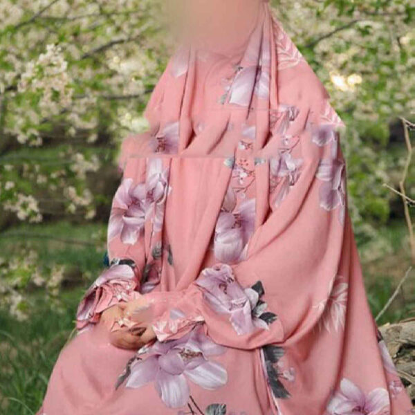Islamischer Namaz Chador mit Ärmeln für Frauen, ideal für das Gebet - Blumenmuster Cordstoff