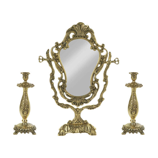 Persischer Messingspiegelrahmen und Kerzenhalter – Sternmotiv