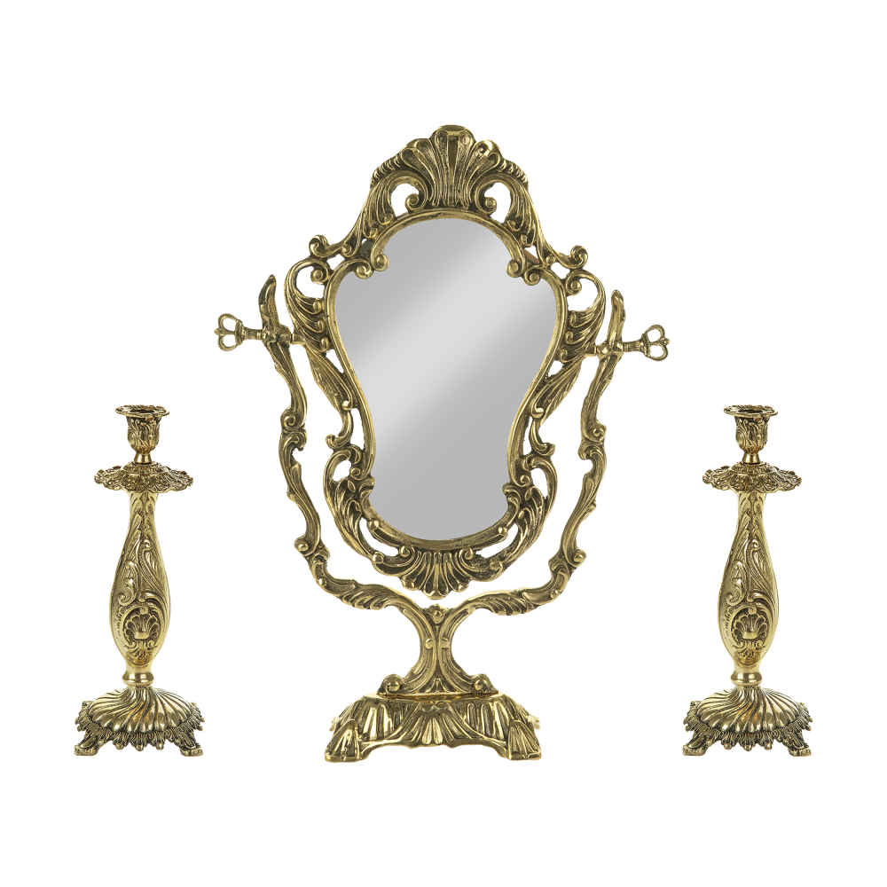 Persischer Messingspiegelrahmen & Kerzenhalter-Set – Star-Design