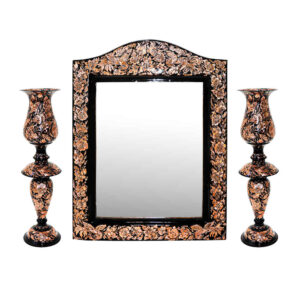 Gravierter persischer Kupferspiegelrahmen & Kerzenhalter-Set – King-Design