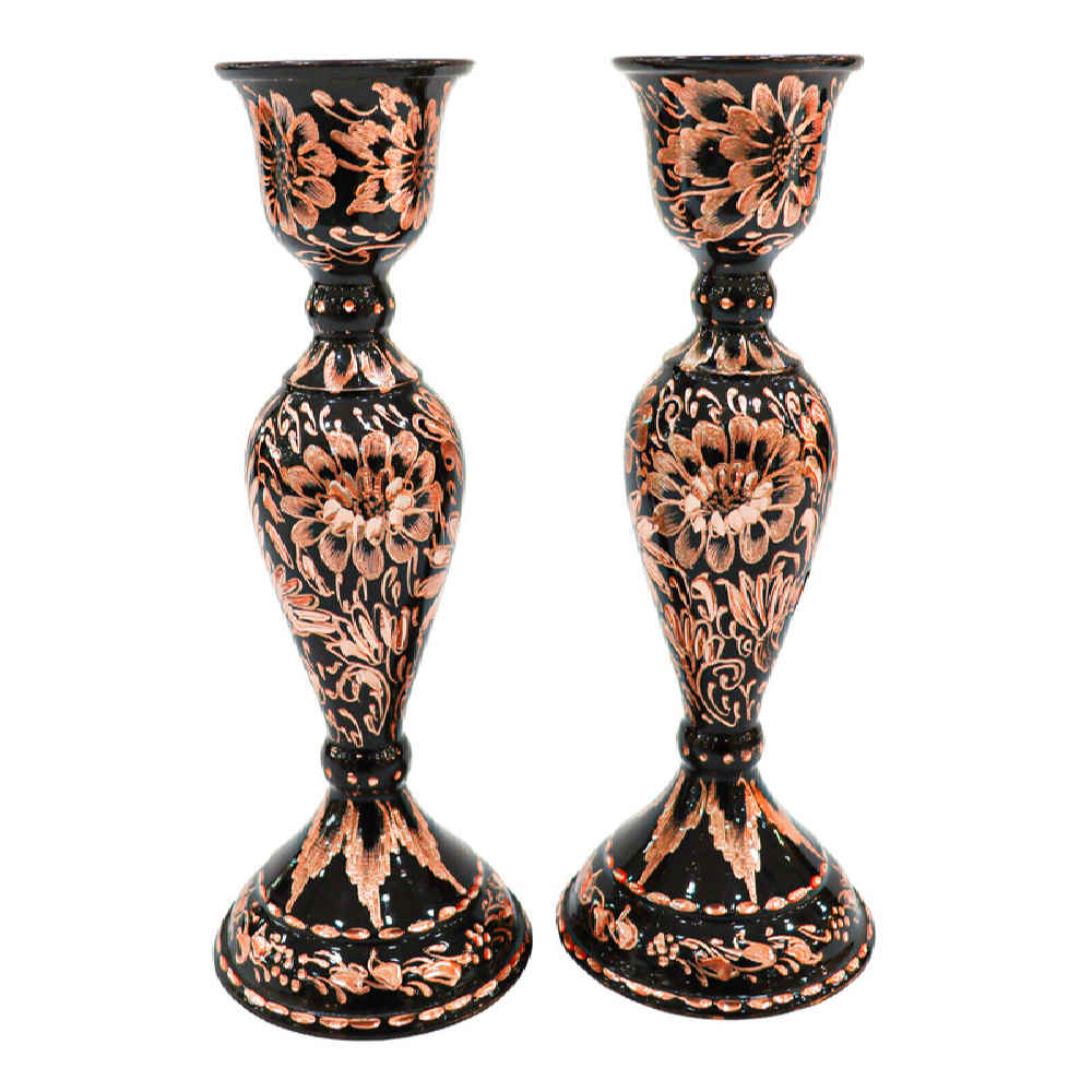 Gravierter persischer Kupferspiegelrahmen & Kerzenhalter-Set – Elham-Design