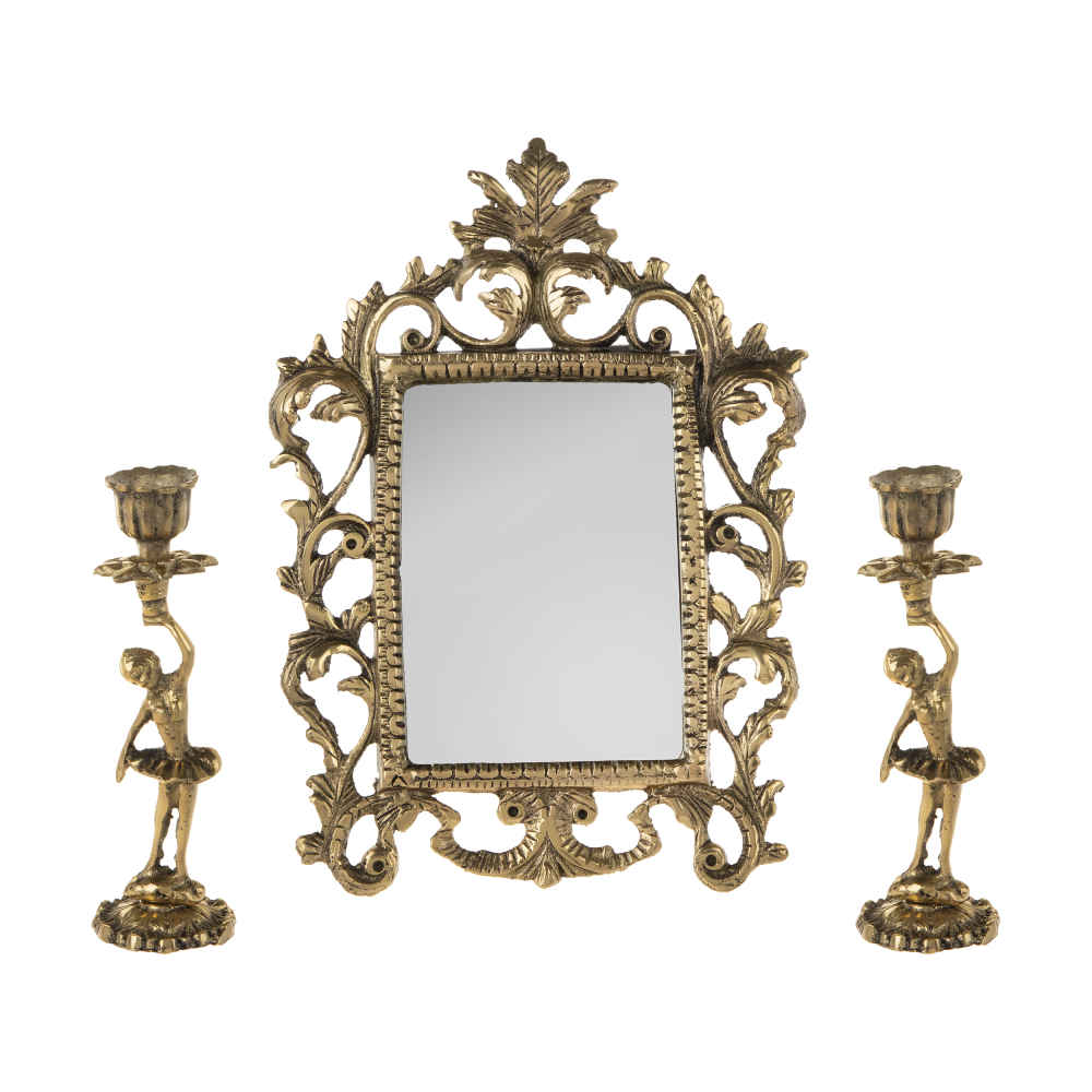 Persischer Messingspiegelrahmen & Kerzenhalter-Set – Nafis-Design