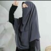 Dunkelgrau Islamische Crepe Schal- & Halbe Niqab-Set für Frauen