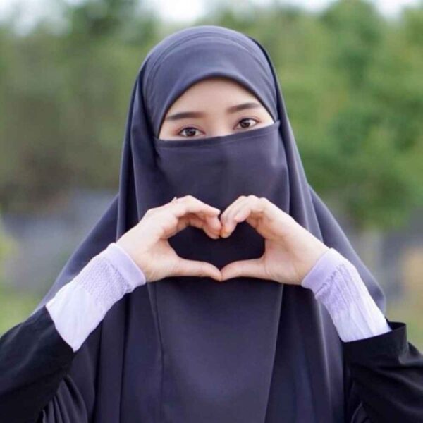 Dunkelgrau Islamische Crepe Schal- & Halbe Niqab-Set für Frauen