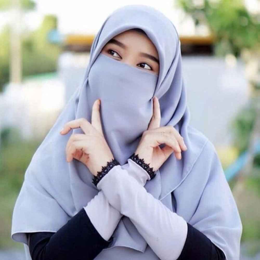 Grau Islamische Crepe quadratische Schal- & Niqab-Set für Frauen