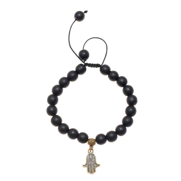 Perlenarmband für Damen – Hamsa Schwarz Design