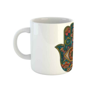 Islamische Keramik-Kaffeetasse – Hamsa & Bösen Blick Muster