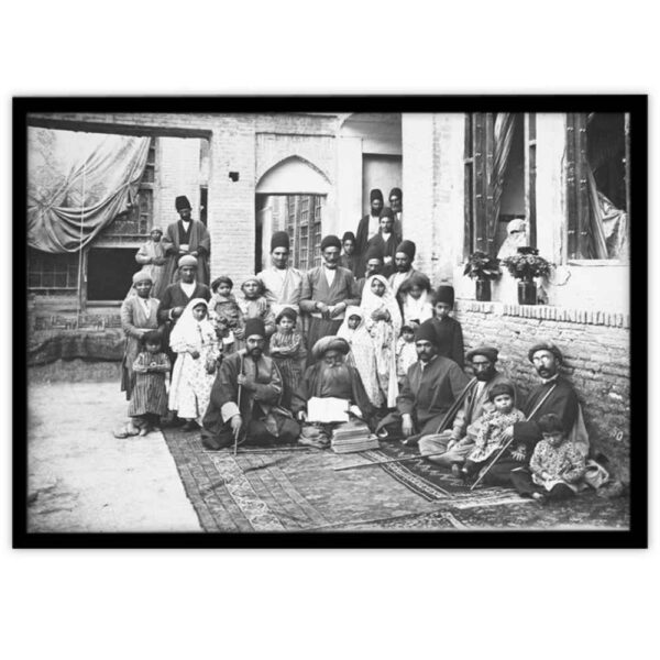 Persischer Schwarz-Weiß PVC-Druck mit Rahmen - Ghajarieh Wandkunst