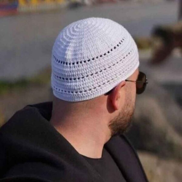 Häkel Weißer Türkischer Kufi Taqiyah - Traditioneller Muslimischer Baumwollhut