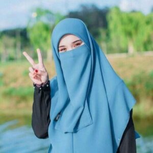 Hellblau Muslimische quadratische Schal- & Halbe Niqab-Set für Frauen
