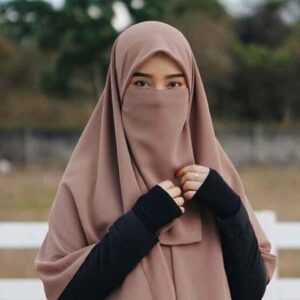 Hellbraun Islamische Crepe Schal- & Halbe Niqab-Set für Frauen