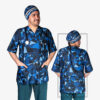 Herren-Blaues Pflege-Uniform – Oberteil & Mütze Set
