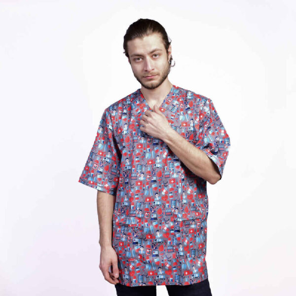 Herren-Graues Chirurgisches Scrub-Oberteil & Mütze Set – Elegant & Praktisch