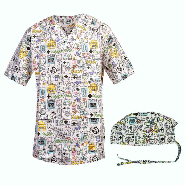 Herren-Krankenhaus-Medizinisches Scrub-Oberteil & Mütze Set – Professionell & Strapazierfähig