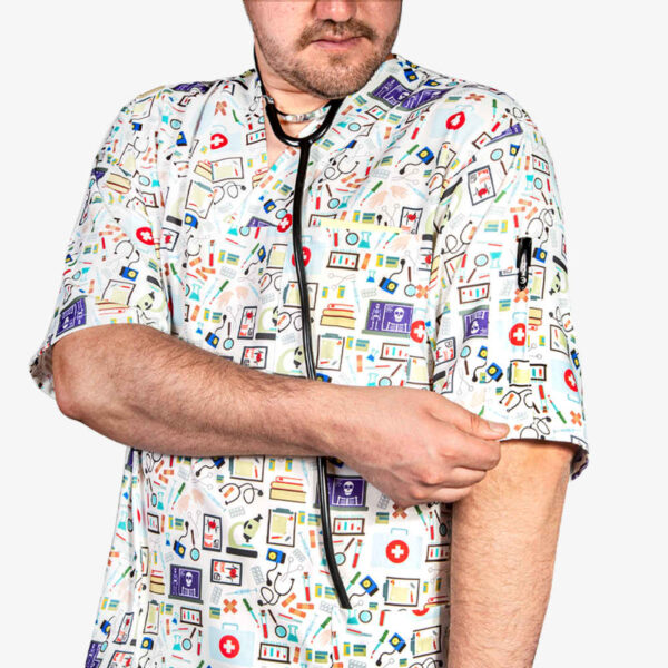 Herren-Weißes Pflege-Scrub-Oberteil & Mütze Set – Sauber & Bequem