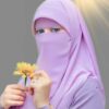 Fliederfarbener Muslimische Crepe Schal- & Halbe Niqab-Set für Frauen