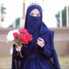 Marineblau Islamische Crepe quadratische Schal- & Niqab-Set für Frauen