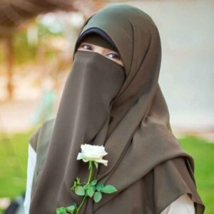 Olivgrün Islamische quadratische Schal- & Halbe Niqab-Set für Frauen