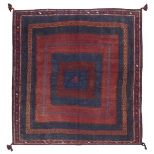 Vintage Persischer Kelim Woll Teppich handgewebt in Sirjan Rot und Schwarz