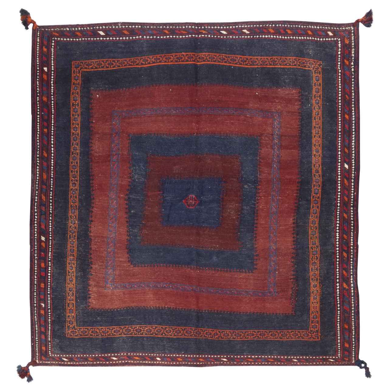 Vintage Persischer Kelim Woll Teppich handgewebt in Sirjan Rot und Schwarz