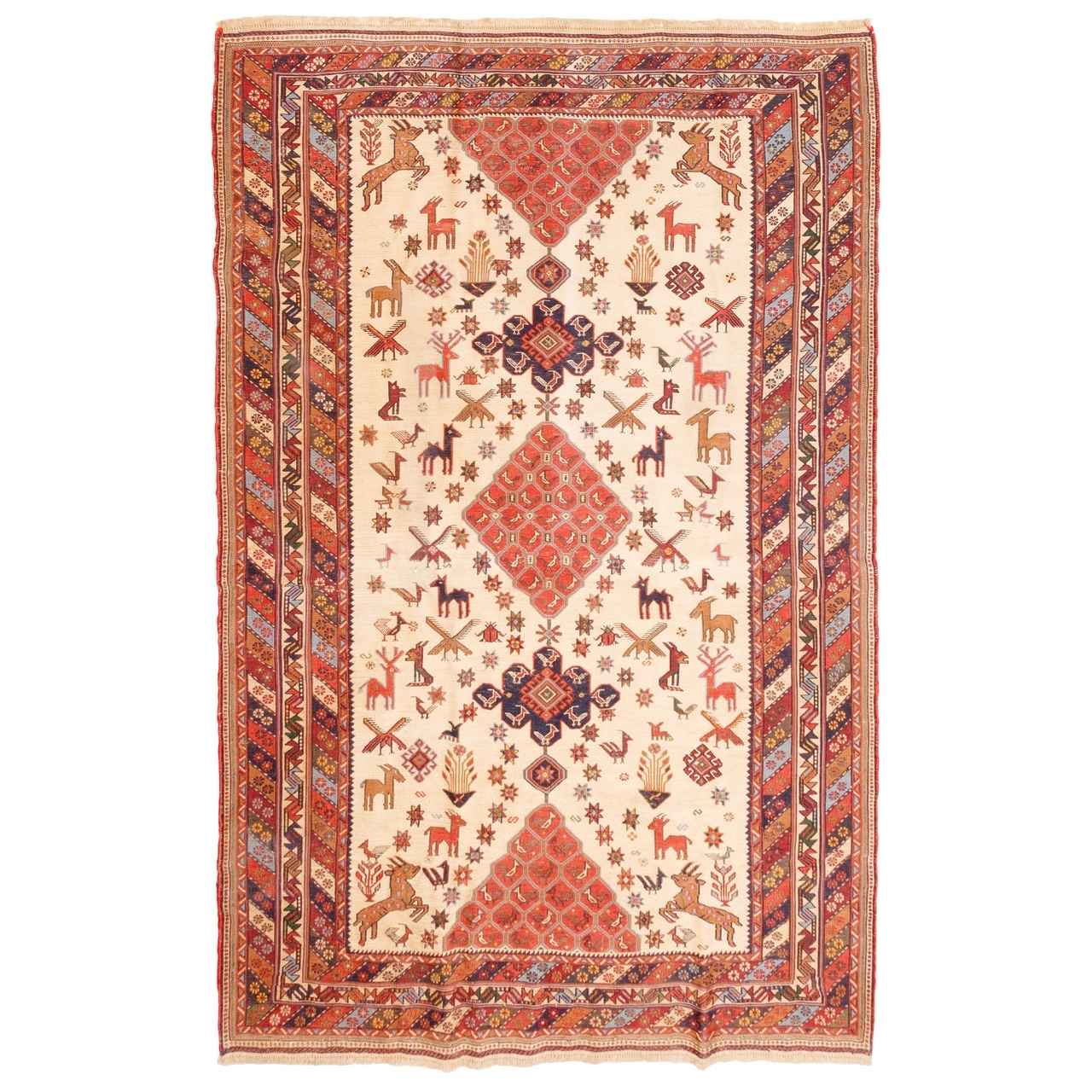 Vintage Persischer Woll Kelim Teppich handgewebt Qashqai in Rosa Farben