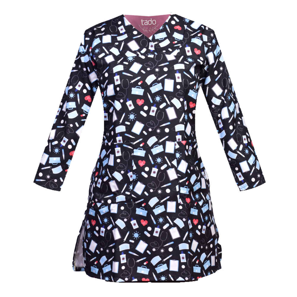 Damen-Schwarzes Medizinisches Scrub-Oberteil – Elegant & Modern