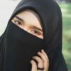 Schwarzer Islamische quadratische Schal- & Halbe Niqab-Set für Frauen