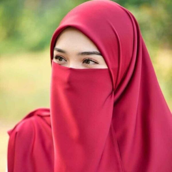 Roter Islamische quadratische Schal- & Halbe Niqab-Set für Frauen