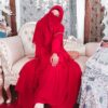 Roter Islamische quadratische Schal- & Halbe Niqab-Set für Frauen