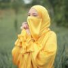 Gelb Islamische quadratische Schal- & Halbe Niqab-Set für Frauen