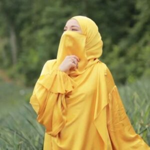 Gelb Islamische quadratische Schal- & Halbe Niqab-Set für Frauen