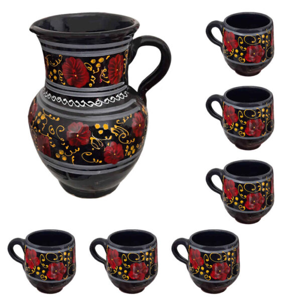 Set aus handgefertigter Töpferkaraffe & Tassen Elisa